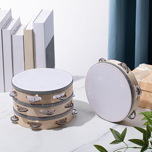 1Pc 7 Inch White Handheld Tambourine, Single Row Metal Bells Rhythm Percussion Musical Instrument, Hand Drum for Party & KTV Occasions, No Drumsticks Included in Kuwait
