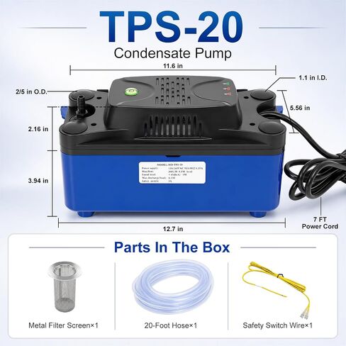 TPS-20 Condensate Pump with 20 FT Tubing 110-240VAC Auto On/Off Safety Switch Suitable for HVAC Dehumidifier Commercial Ice Maker and More Devices Complete Accessories in Kuwait