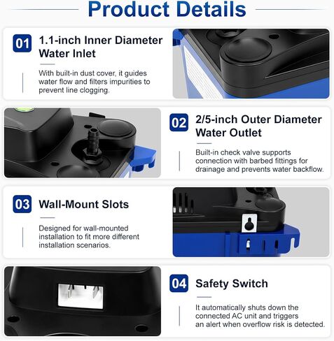 TPS-20 Condensate Pump with 20 FT Tubing 110-240VAC Auto On/Off Safety Switch Suitable for HVAC Dehumidifier Commercial Ice Maker and More Devices Complete Accessories in Kuwait