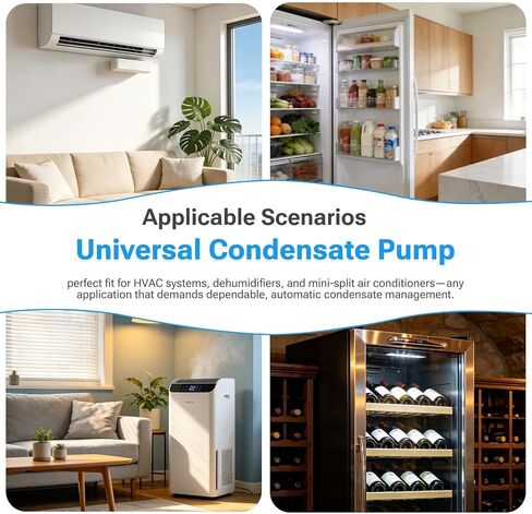 Mini Split Condensate Pum, 11 GPH, 100-240V AC, 50/60 Hz, Soft Start & Auto-Adjust Flow for Silence, Apacitive Sensor, Roviding Robust Condensate Drain Performance for Any Minisplit or Split System in Kuwait