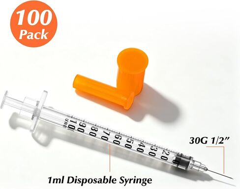 100 Pack 1 ml/cc 30G 1/2 Inch Syringe, Individually Packed in Kuwait