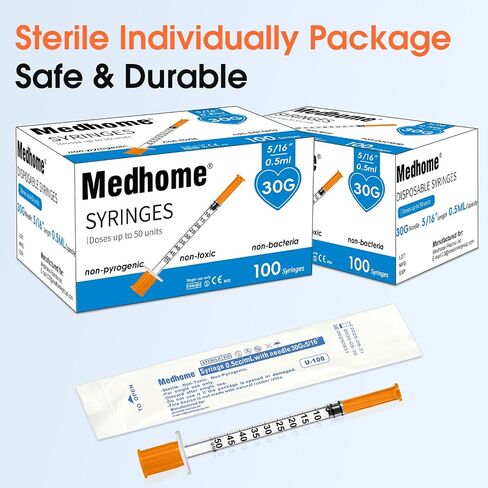 0.5ml 30G 5/16" Syringes, Lab Syringes Individually Wrapped pack of 100 in Kuwait