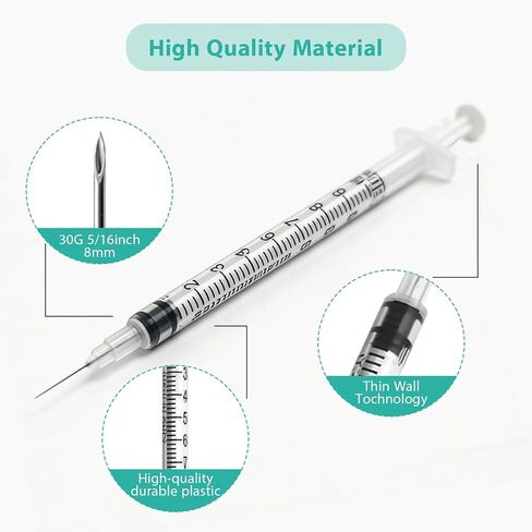 30PACK U-100 1ml Syringes with Needle, 30G 5/16'' (8mm) 1cc, Individual Wrapped Lab Supplies in Kuwait