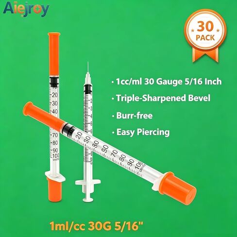 Syring 1mL 30G 5/16 Inch (8mm), Individually Sealed for Laboratory and Fluid Dispensing, U-100 Lab Syring Pack of 30 in Kuwait