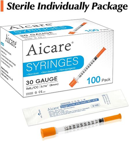 1 ml/cc 30 Gauge 5/16 Inch Syringe, Individually Packed, 100PCS in Kuwait