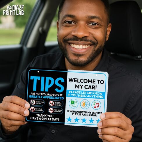 علامة تصنيف السائق لـ Rideshare - 9×6 بوصة، عبوة من 2 | "مرحبًا بك في سيارتي" + "شكرًا لك على الركوب" | علامة Uber و Lyft البلاستيكية المقاومة للماء للسيارة | ملحقات Rideshare للسائقين in Kuwait