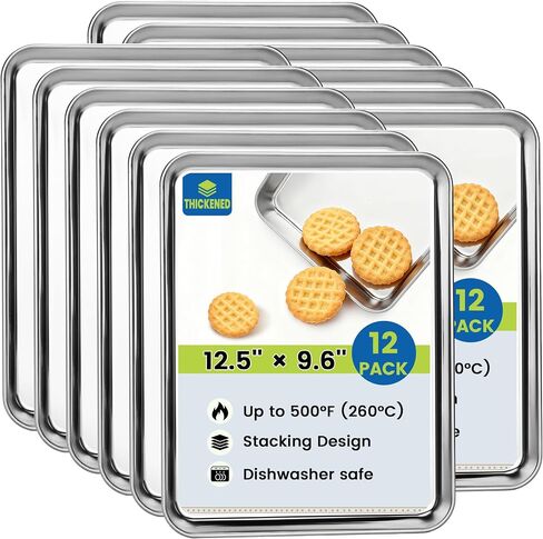 BIEAMA 6 Pack Stainless Steel Baking Sheet Pans, 12.5" L × 9.6" W × 1" H Cookie Sheets for Toaster Oven, Rust-Resistant, Dishwasher Safe in Kuwait