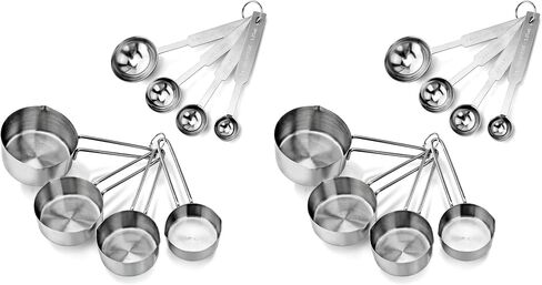 New Star Foodservice 42917 Stainless Steel Measuring Cups and Spoons Set, 8-Piece Metal Measuring Set for Baking, Cooking, Dry and Liquid Ingredients, Restaurant Grade, Silver in Kuwait