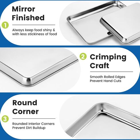 BIEAMA 6 Pack Stainless Steel Baking Sheet Pans, 12.5" L × 9.6" W × 1" H Cookie Sheets for Toaster Oven, Rust-Resistant, Dishwasher Safe in Kuwait