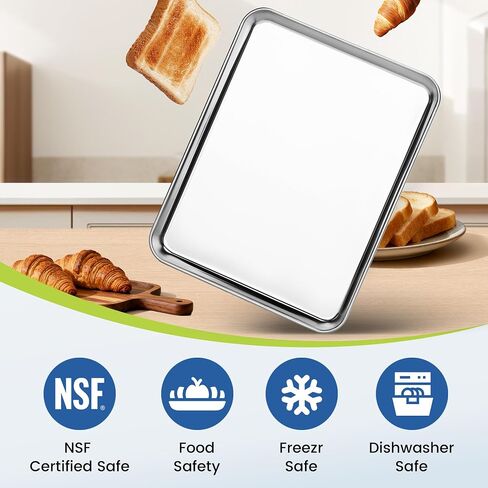 BIEAMA 6 Pack Stainless Steel Baking Sheet Pans, 12.5" L × 9.6" W × 1" H Cookie Sheets for Toaster Oven, Rust-Resistant, Dishwasher Safe in Kuwait