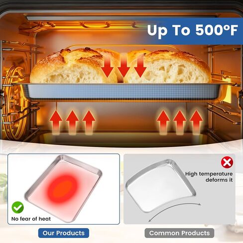 BIEAMA 6 Pack Stainless Steel Baking Sheet Pans, 12.5" L × 9.6" W × 1" H Cookie Sheets for Toaster Oven, Rust-Resistant, Dishwasher Safe in Kuwait