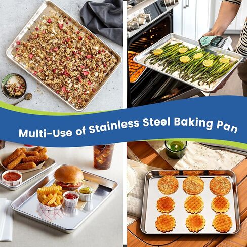 BIEAMA 6 Pack Stainless Steel Baking Sheet Pans, 12.5" L × 9.6" W × 1" H Cookie Sheets for Toaster Oven, Rust-Resistant, Dishwasher Safe in Kuwait