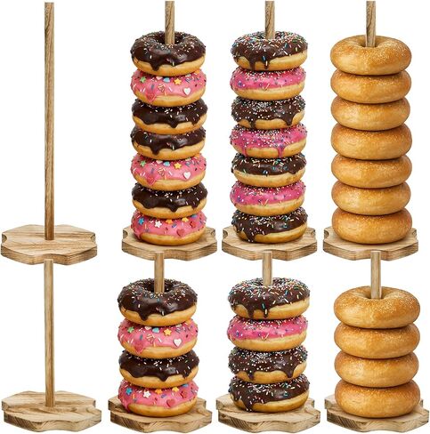 Cididu 8 Pieces Wood Donut Stand, Bagel Stand Holder Display for Dessert Table, Detachable Rustic Donut Sticks Display Tower for Wedding Birthday Parties Decorations Supplies (2 Sizes) in Kuwait