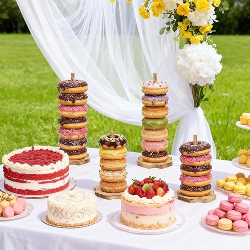 Cididu 8 Pieces Wood Donut Stand, Bagel Stand Holder Display for Dessert Table, Detachable Rustic Donut Sticks Display Tower for Wedding Birthday Parties Decorations Supplies (2 Sizes) in Kuwait