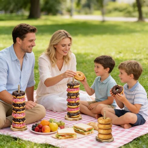 Cididu 8 Pieces Wood Donut Stand, Bagel Stand Holder Display for Dessert Table, Detachable Rustic Donut Sticks Display Tower for Wedding Birthday Parties Decorations Supplies (2 Sizes) in Kuwait