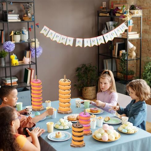 Cididu 8 Pieces Wood Donut Stand, Bagel Stand Holder Display for Dessert Table, Detachable Rustic Donut Sticks Display Tower for Wedding Birthday Parties Decorations Supplies (2 Sizes) in Kuwait