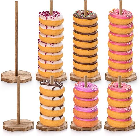 Cididu 8 Pieces Wood Donut Stand, Bagel Stand Holder Display for Dessert Table, Detachable Rustic Donut Sticks Display Tower for Wedding Birthday Parties Decorations Supplies (2 Sizes) in Kuwait