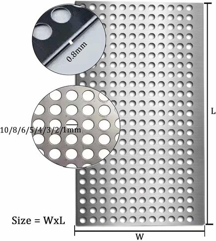 304 Stainless Steel Perforated Sheet Metal Round 1mm Mesh 20x20cm With 1-10mm Holes Multiple Sizes(1mm Mesh,35x35cm) in Kuwait