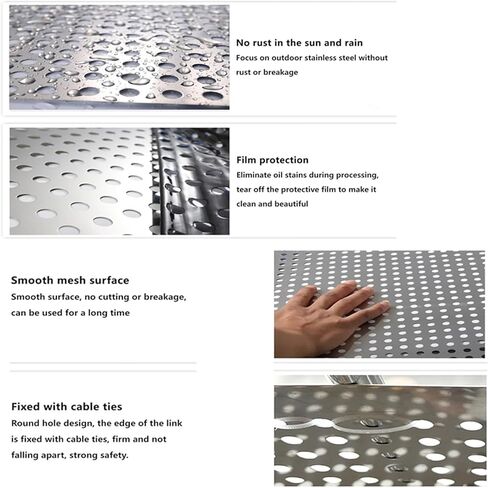 304 Stainless Steel Perforated Sheet Metal Round Mesh Plate Silver 15x15cm Multiple Sizes 1-10mm Holes(10mm Mesh,10x10cm) in Kuwait
