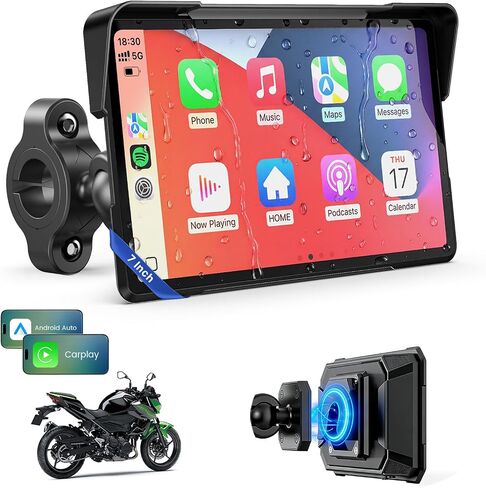 6.25 Inch Wireless Motorcycle Carplay GPS Navigation System with Apple Carplay and Android Auto Portable Screen with Dual Bluetooth, Navigation, Siri, Google Assistant with Magnetic Mount in Saudi Arabia