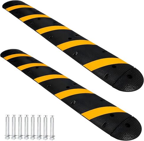 6Ft 2 Packs Recycled Rubber Speed Bump, 25000 Lbs Capacity Heavy Duty Traffic Calming Hump, 2 Channel Modular Cable Protector Ramps for Asphalt Concrete Gravel Driveway Road in Kuwait