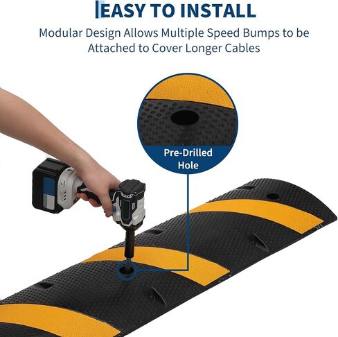 6Ft 2 Packs Recycled Rubber Speed Bump, 25000 Lbs Capacity Heavy Duty Traffic Calming Hump, 2 Channel Modular Cable Protector Ramps for Asphalt Concrete Gravel Driveway Road in Kuwait