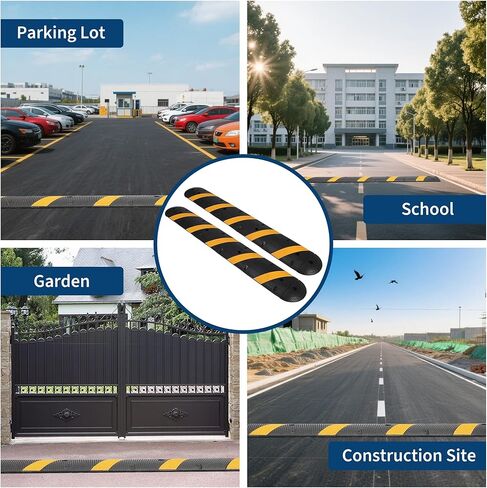 6Ft 2 Packs Recycled Rubber Speed Bump, 25000 Lbs Capacity Heavy Duty Traffic Calming Hump, 2 Channel Modular Cable Protector Ramps for Asphalt Concrete Gravel Driveway Road in Kuwait