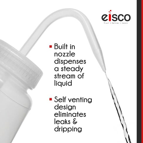 زجاجة غسيل EISCO 2PK للمياه المقطرة، 1000 مل - تحمل معلومات كيميائية ومعلومات السلامة (لون واحد) - فم واسع، تهوية ذاتية، مختبرات بولي إيثيلين منخفضة الكثافة in Kuwait