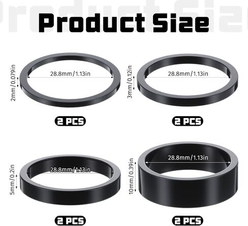 12Pcs Bicycle Headset Spacer, 4 Sizes Aluminium Alloy Bike Stem Headset Spacers Fork Washer Bike Handlebar Stem Spacers Threadless for Mountain Bikes, Road Bikes (2mm, 3mm, 5mm, 10mm) in Kuwait