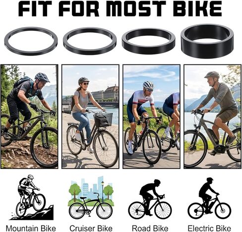 12Pcs Bicycle Headset Spacer, 4 Sizes Aluminium Alloy Bike Stem Headset Spacers Fork Washer Bike Handlebar Stem Spacers Threadless for Mountain Bikes, Road Bikes (2mm, 3mm, 5mm, 10mm) in Kuwait