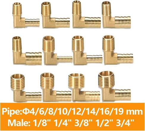 Lkq-Brass Adapter Brass Hose Barb Fitting Elbow 6mm 8mm 10mm 12mm 16mm To 1/4 1/8 1/2 3/8" BSP Male Thread, Garden Hose Connector(10mm Barb,1/2") in Kuwait