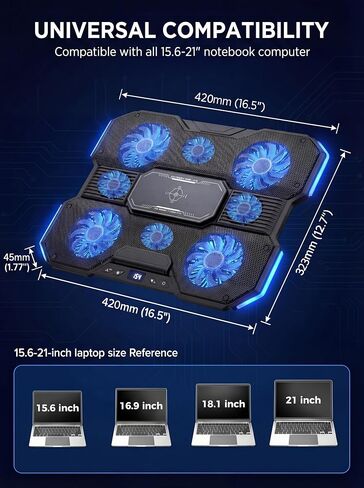 وسادة تبريد للكمبيوتر المحمول للألعاب مع 10 ألوان RGB وتبريد مزدوج بـ 5 سرعات - نظام تبريد أشباه الموصلات والمروحة، حامل قابل للتعديل بـ 7 ارتفاعات لأجهزة الكمبيوتر المحمولة حتى 21 بوصة in Kuwait