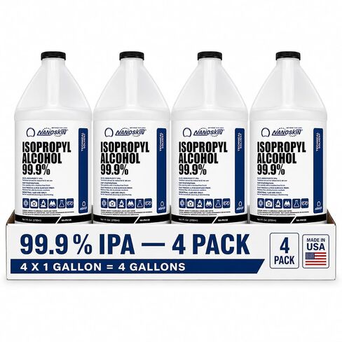 Nanoskin Isopropyl Alcohol 99.9% (IPA) 1 Gallon Pack of 4, High-Purity Technical Grade Alcohol Solvent, Fast-Evaporating Low-Residue Formula for Industrial & Laboratory Use in Kuwait