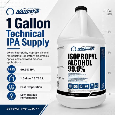 Nanoskin Isopropyl Alcohol 99.9% (IPA) 1 Gallon Pack of 4, High-Purity Technical Grade Alcohol Solvent, Fast-Evaporating Low-Residue Formula for Industrial & Laboratory Use in Kuwait