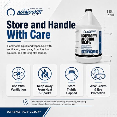 Nanoskin Isopropyl Alcohol 99.9% (IPA) 1 Gallon Pack of 4, High-Purity Technical Grade Alcohol Solvent, Fast-Evaporating Low-Residue Formula for Industrial & Laboratory Use in Kuwait