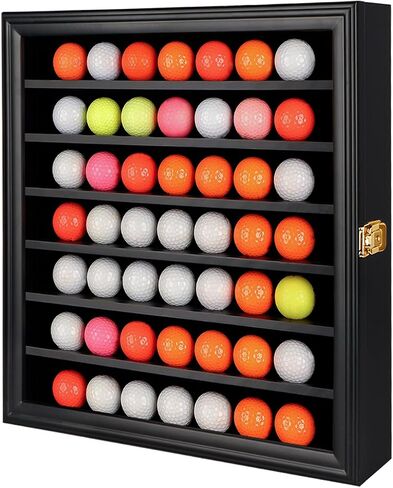KCRasan 30 Golf Ball Display Case Lockable - Golf Ball Holder Gift for Golf Enthusiasts - Golf Ball Display Rack Cabinet for Wall Mount with Glass Door in Kuwait