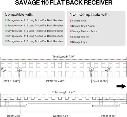 حامل السكك الحديدية QYT Picatinny لجهاز الاستقبال الخلفي المسطح Savage 110 الطويل | موديلات ما قبل 2003 | 0 وزارة الزراعة | يناسب 110/111/112/114/116 بوصة .270 فوز، .30-06، .300 فوز ماج، .25-06 in Kuwait