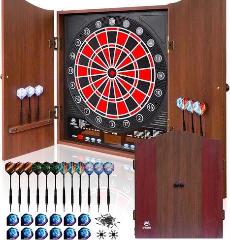 Electronic Dart Board, Soft Tip Dartboard Cabinet Set for Adults, LCD Scoring Dartboard with 34 Games & 355 Variants, Up to 8 Players,12 Darts+100 Tips, Wall Mount for Man Cave Bar Game Room in Kuwait