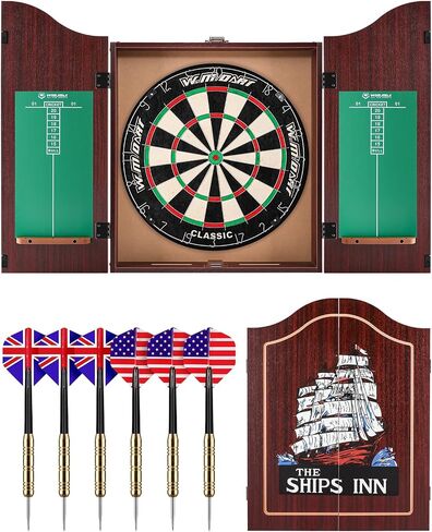 Dart Board Cabinet Set for Adults, 18-inch Sisal Dartboard with 6 Steel Tip Darts in Kuwait