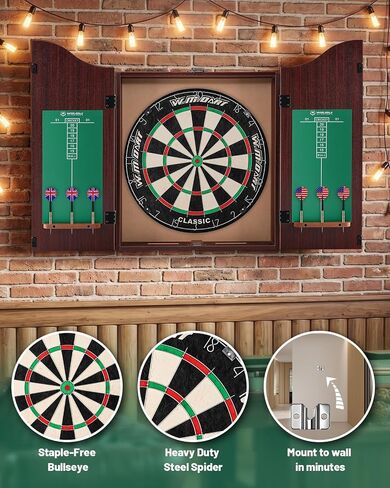 Dart Board Cabinet Set for Adults, 18-inch Sisal Dartboard with 6 Steel Tip Darts in Kuwait