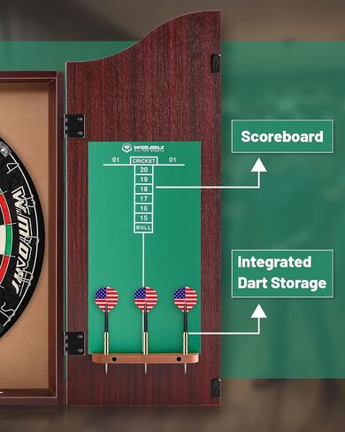 Dart Board Cabinet Set for Adults, 18-inch Sisal Dartboard with 6 Steel Tip Darts in Kuwait