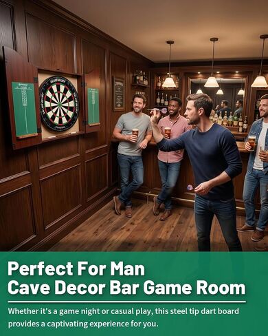 Dart Board Cabinet Set for Adults, 18-inch Sisal Dartboard with 6 Steel Tip Darts in Kuwait