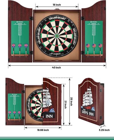Dart Board Cabinet Set for Adults, 18-inch Sisal Dartboard with 6 Steel Tip Darts in Kuwait