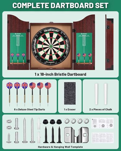 Dart Board Cabinet Set for Adults, 18-inch Sisal Dartboard with 6 Steel Tip Darts in Kuwait