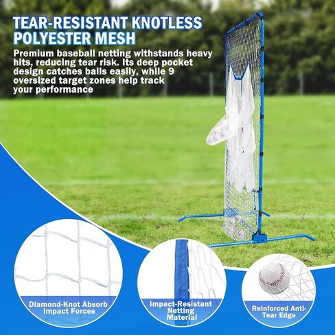 6FT Baseball Pitching net, 9-Pocket Pitcher Net with Strike Zone, Adjustable Height Target Throwing Trainer, Baseball Softball Practice Net with Carry Bag for Beginners/Professionals Outdoor Indoor in Kuwait