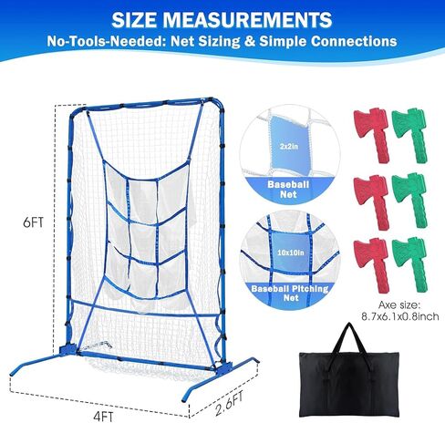 6FT Baseball Pitching net, 9-Pocket Pitcher Net with Strike Zone, Adjustable Height Target Throwing Trainer, Baseball Softball Practice Net with Carry Bag for Beginners/Professionals Outdoor Indoor in Kuwait