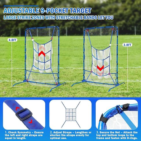 6FT Baseball Pitching net, 9-Pocket Pitcher Net with Strike Zone, Adjustable Height Target Throwing Trainer, Baseball Softball Practice Net with Carry Bag for Beginners/Professionals Outdoor Indoor in Kuwait