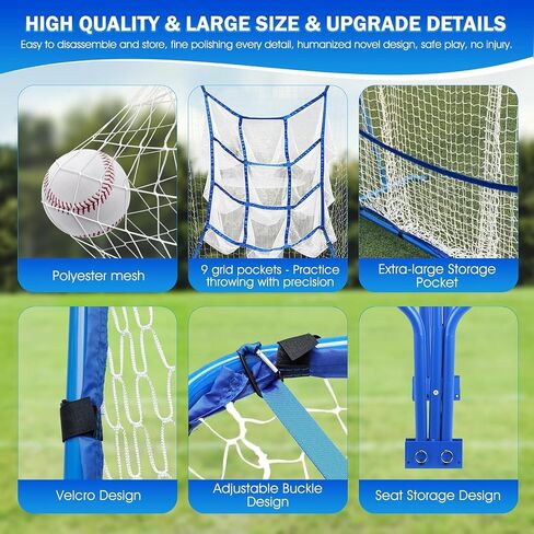 6FT Baseball Pitching net, 9-Pocket Pitcher Net with Strike Zone, Adjustable Height Target Throwing Trainer, Baseball Softball Practice Net with Carry Bag for Beginners/Professionals Outdoor Indoor in Kuwait