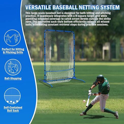 6FT Baseball Pitching net, 9-Pocket Pitcher Net with Strike Zone, Adjustable Height Target Throwing Trainer, Baseball Softball Practice Net with Carry Bag for Beginners/Professionals Outdoor Indoor in Kuwait