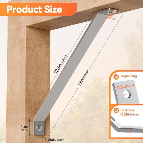 14-5/8" 45 Degree Corner Brace - Heavy Duty 5.6 mm Thick Steel 45 Degree Angle Support Brackets for 1-5/8" Strut Channel, Galvanized 45 Degree Corner Braces, Inside Mount Angle Bracket - 4 Pack in Kuwait